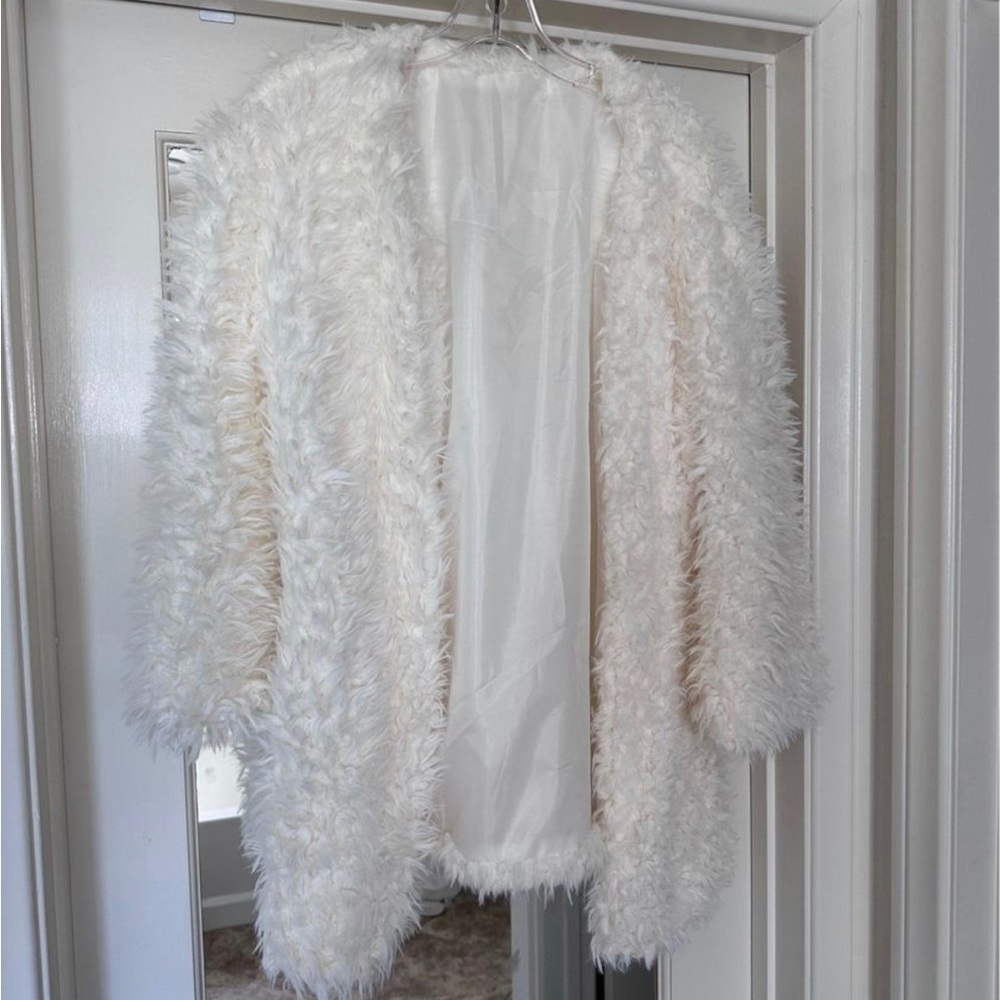 Faux Fur Coat Jacket Upscale Dress Up Cocktail Evening-CREAM